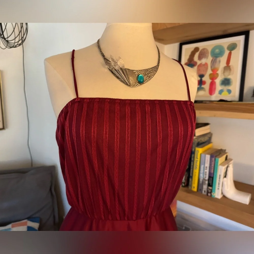 Vintage 70’s 80’s Burgundy Spaghetti Strap Cocktail Party Dress - Picture 3 of 11